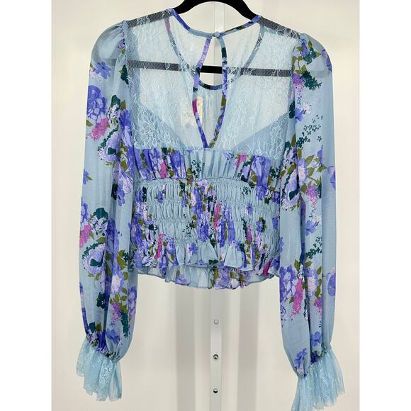 Free People Daphne Blouse in Blue Medium - Picture 4 of 10